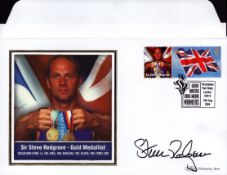 Sir Steve Redgrave signed Benham FDC. Gold Medallist. Double stamp plus single post mark 13th Aug