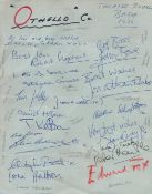 Othello cast Theatre Royal Bath 1976 multi signed sheet includes 13 signatures such as Edward Fox,