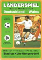 West Germany v Wales 1979 European Qualifier Cologne vintage programme. Good Condition. All