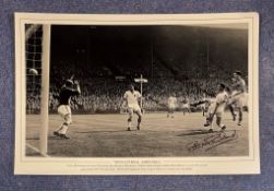 Peter McParland Aston Villa signed 18 x 12 black and white print. Print shows McParland hooking