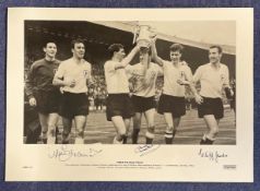 Jimmy Greaves, Dave Mackay and Cliff Jones signed black and white limited-edition print. Print shows