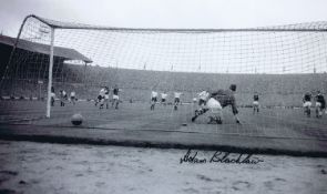 Autographed ADAM BLACKLAW 12 x 10 Photo : B/W, depicting Burnley keeper ADAM BLACKLAW going the