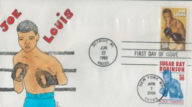 Boxing Joe Louis commemorative FDC complete with Joe Louis and Sugar Ray Robinson stamp PM
