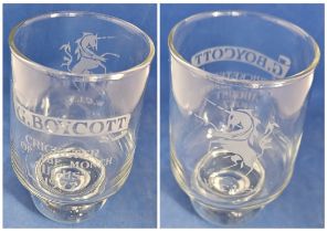 G. Boycott Cricketer of The Month August 1977 Engraved W.C.L.S. Whisky Glass. Good Condition. All