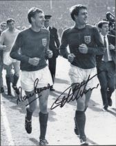 Football. Martin Peters and Geoff Hurst Signed 10x8 black and white photo. Photo shows the pair