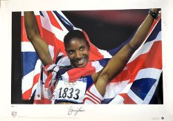 Olympics Denise Lewis Signed Big Blue Tube Editions Colour Print. Limited Edition 192/500. Signed in