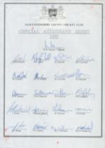 Gloucestershire County Cricket Club 1999 multi signed team sheet 21, great signatures includes