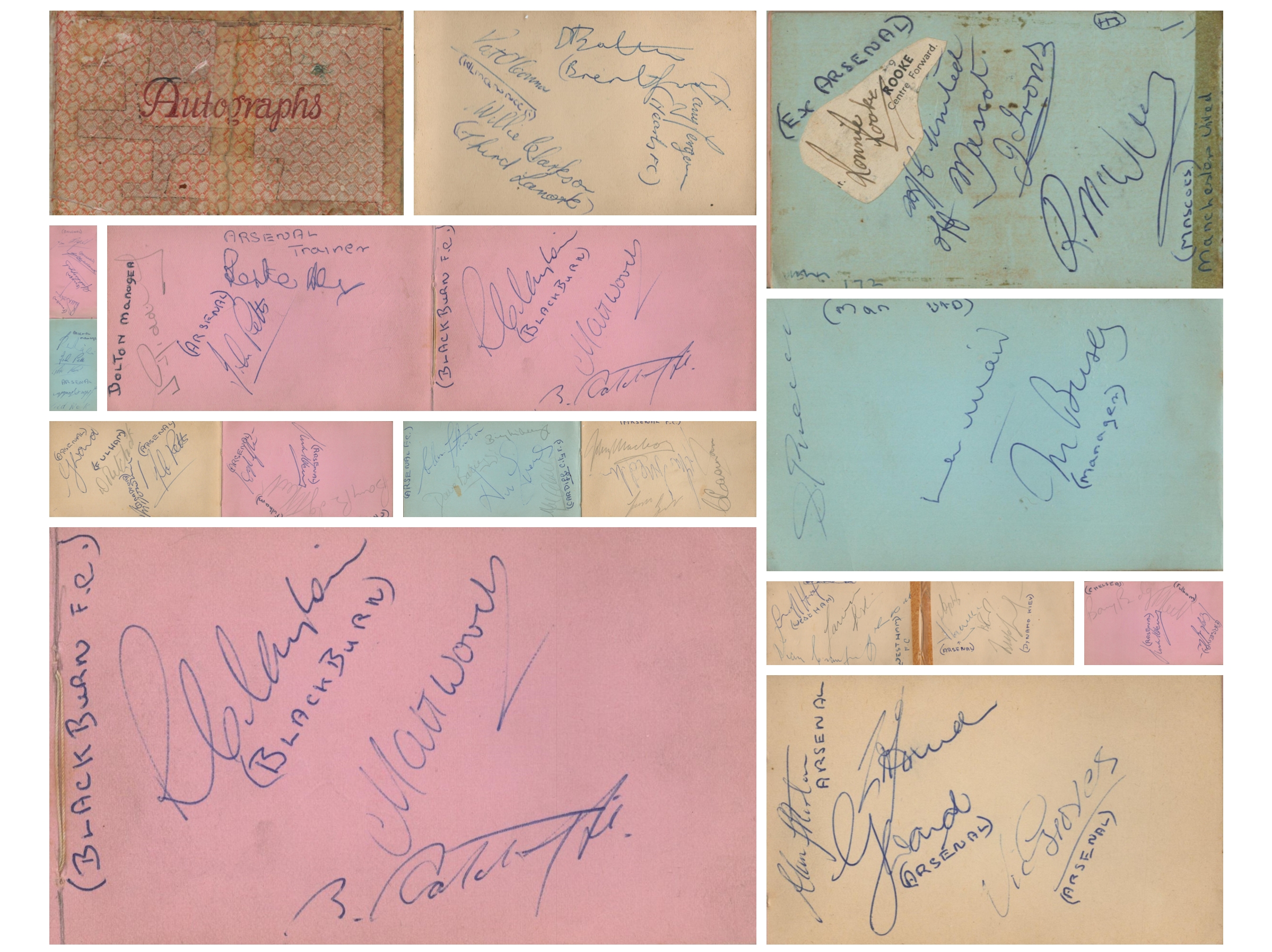 Multi signed Geoff Hurst MBE, Matt Woods, George Armstrong, Sir Matt Busby, Ronnie Rooke plus many