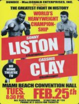 Tin Sign Sonny Liston Champion Vs Cassius Clay Champion 8x6 Inch 'Maimi Beach Convention Hall Tues