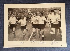 Cliff Jones, Dave Mackay, Jimmy Greaves and Bobby Smith signed Tottenham 16 x 23 black and white