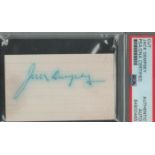Boxing Jack Dempsey signed 3x2 inch cut page PSA/DNA certified in plastic protective sleeve. Good
