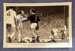 Nobby Stiles Manchester United signed 18 x12 black and white European Cup Limited Edition Print.
