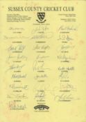 Sussex County Cricket Club 1995 multi signed team sheet includes great names such as Athey, Giddins,