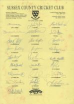 Sussex County Cricket Club 1995 multi signed team sheet includes great names such as Athey, Giddins,