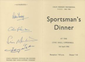 Colin Johnson signed Sportsman’s Dinner Menu plus others. 3rd April 1986. Good Condition. All