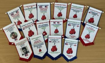 Collection of 16 Pennant. Boxers such as Muhammad Ali v Joe Frazier, Tyson Fury v Wladimir