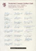 Somerset County Cricket Club 1993 multi signed team sheet 23, great signatures includes Tavare,