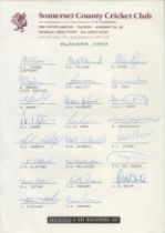 Somerset County Cricket Club 1993 multi signed team sheet 23, great signatures includes Tavare,