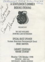 Earnie Shavers signed A Gentleman's Dinner Boxing Evening Menu programme. Was an American