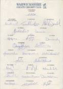 Warwickshire County Cricket Club multi signed team sheet 25, good signatures include Knight, Munton,