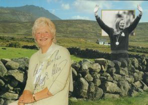 Dame Mary Peters LG, CH, DBE. Signed colour Postcard. Is a Northern Irish former athlete and