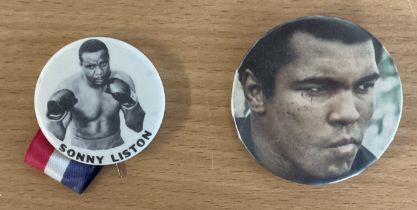 Boxers Sonny Liston and Muhammad Ali Pin badges. Good Condition. All autographs come with a