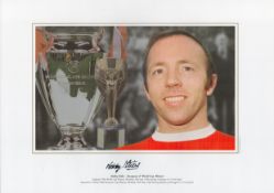 Nobby Stiles signed 16 x 12 coloured photo. Photo shows Stiles European and World Cup Winner.