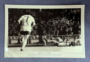 Charlie George signed 18 x 12 black and white print Arsenal 1971 The Winner. Arsenal's Charlie