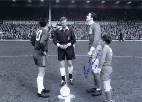 Autographed RON YEATS 16 x 12 Photo : B/W, depicting Liverpool captain RON YEATS and his Chelsea