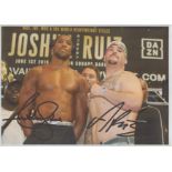 Boxing Anthony Joshua and John Ruiz signed 12x8 inch colour photo. Good Condition. All autographs