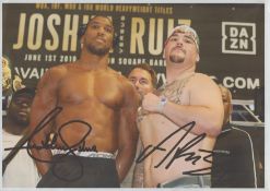 Boxing Anthony Joshua and John Ruiz signed 12x8 inch colour photo. Good Condition. All autographs
