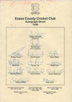 Essex County Cricket Club 1999 multi signed team sheet includes 13 great signatures such as Hussain,