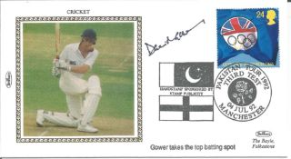 David Gower signed Benham small silk FDC. 4/7/92 Manchester postmark. Good Condition. All autographs