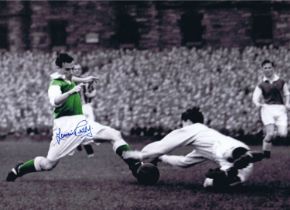 Autographed LAWRIE REILLY 16 x 12 Photo : Colorized, depicting East Fife goalkeeper Johnny Curran