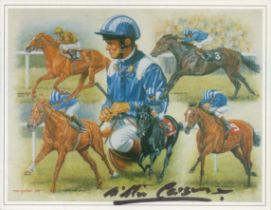 Willie Carson signed Horse racing card Approx. 7.75x6 Inch. Dedicated. Is a retired jockey in
