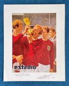 Jack Charlton and Geoff Hurst signed 22x15 colour print picturing the cover of Chilean magazine