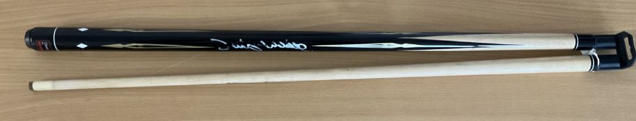 Jimmy White signed two-piece cue signed in silver pen slightly smudged. Good Condition. All
