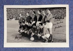 Manchester United Multi Signed 18 x 12 black and white Print titled 'Glory At The Bernabeu’.