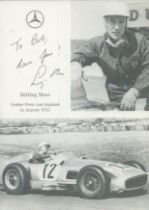 Sir Stirling Moss OBE signed promo black & white photo 6x4.25 Inch. Was a British Formula One