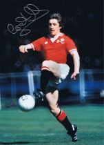 Autographed GORDON HILL 16 x 12 Photo : Col, depicting a wonderful image showing Manchester United