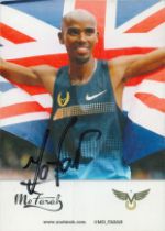Mo Farah signed promo colour photo card Approx 6x4 Inch. Is a Somali-born British retired long-
