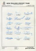 New Zealand 1986 Cricket team UK Tour multi signed team sheet 18 great signatures includes great