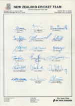 New Zealand 1986 Cricket team UK Tour multi signed team sheet 18 great signatures includes great