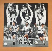Football. Tottenham Hotspurs FC Steve Perryman, Ricky Villa and Ossie Ardiles Signed 12x12 colour