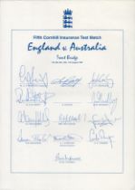 England v Australia 1997 fifth test multi signed team sheet 12, great signatures includes great