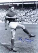 Autographed RAY CRAWFORD 16 x 12 Photo : B/W, depicting Ipswich Town centre-forward RAY CRAWFORD