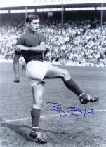 Autographed RAY CRAWFORD 16 x 12 Photo : B/W, depicting Ipswich Town centre-forward RAY CRAWFORD