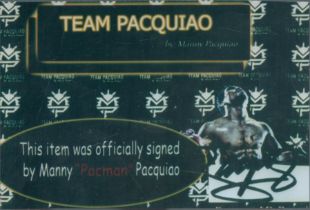 Manny Pacquiao signed Autograph 6x4 Inch. Competed in professional boxing from 1995 to 2021.