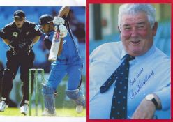 Cricket Owais Shah and David Shepherd signed magazine pages both affixed to A4 sheets. Good