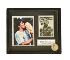 Football Diego Maradona 13x11 inch overall mounted signature piece includes signed black and white